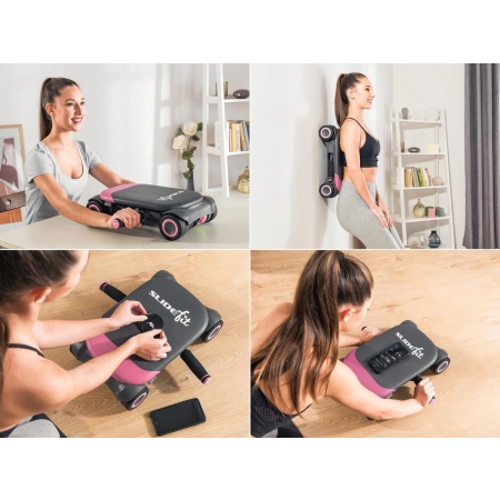 Wózek oporowy przyrząd do ćwiczeń apka + treningi Slide Fit różowy
